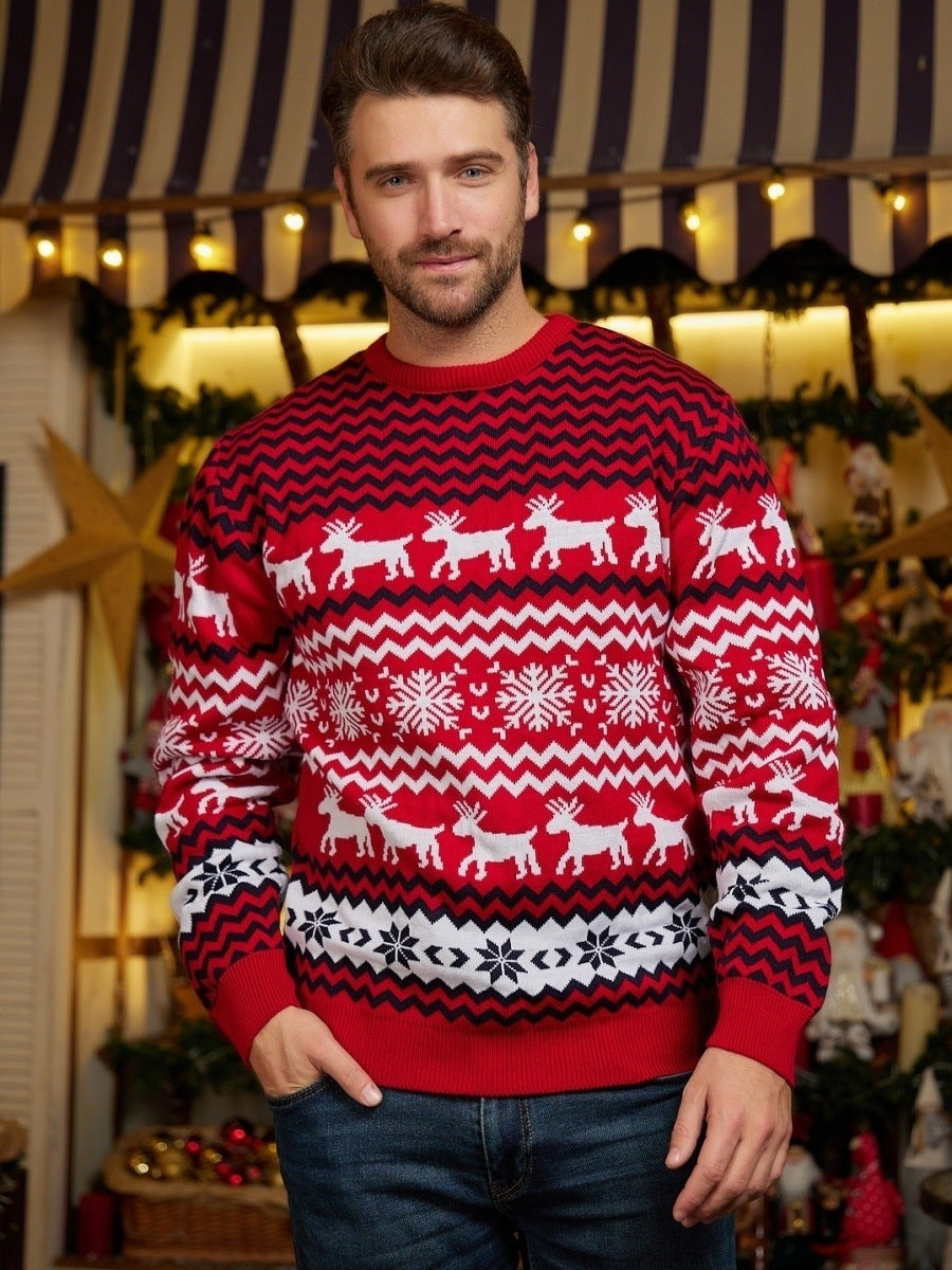 Christmas Partner Knit Sweater with Reindeer Jacquard