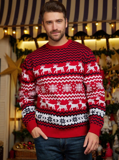 Christmas Partner Knit Sweater with Reindeer Jacquard