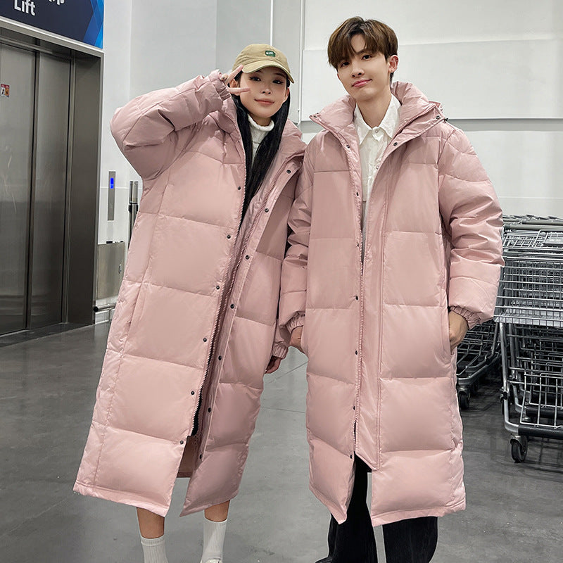 Long down coat, knee-length, for women and men