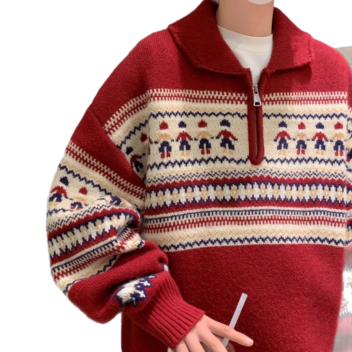 Christmas Knit Sweater, Polo Collar, Vintage Style