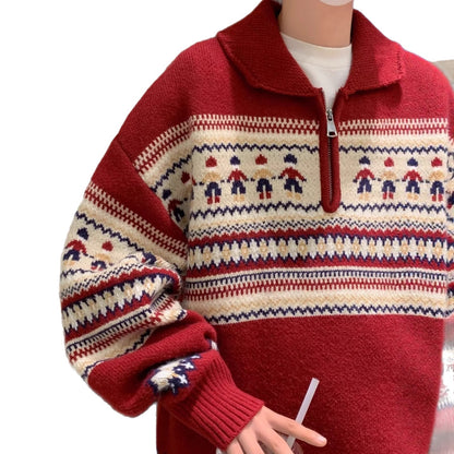 Christmas Knit Sweater, Polo Collar, Vintage Style