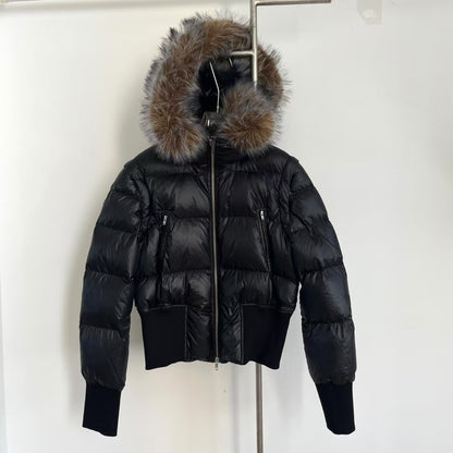 Women's down coat with removable faux fur collar