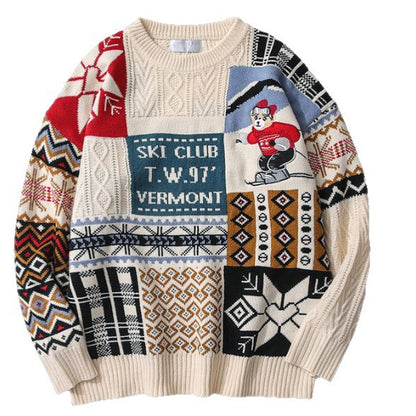 Padded knitted sweater with diamond pattern