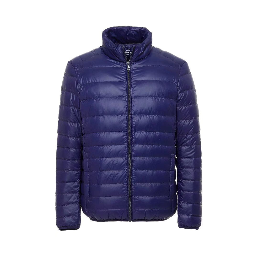 Simple men's down jacket with stand-up collar