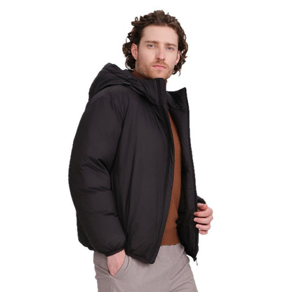 Men's Down Jacket, Short, with Hood, White Duck Down Lining