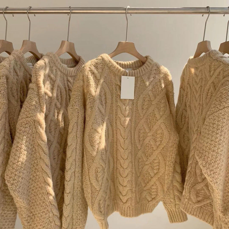 Chunky knit sweater with cable pattern