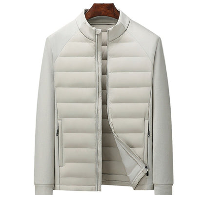 Men's down jacket with knit details and stand-up collar