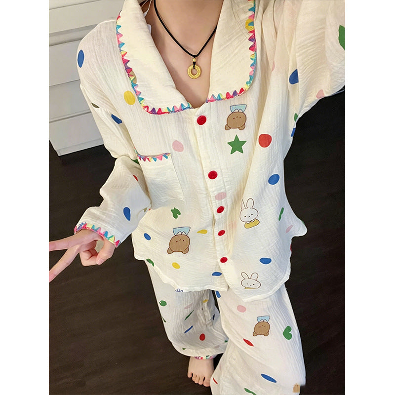 Women's Pajama Set, Cotton, Shell Embroidery, Long Sleeve