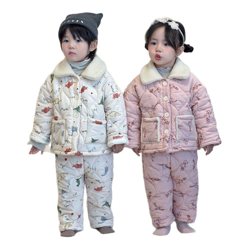 Padded children's pajama set, 3-layer, warm for winter