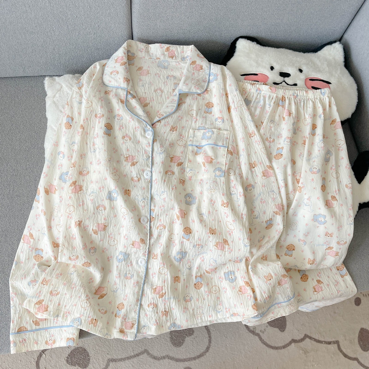 Ladies' Pajama Set, long-sleeved, with button placket, Cartoon style