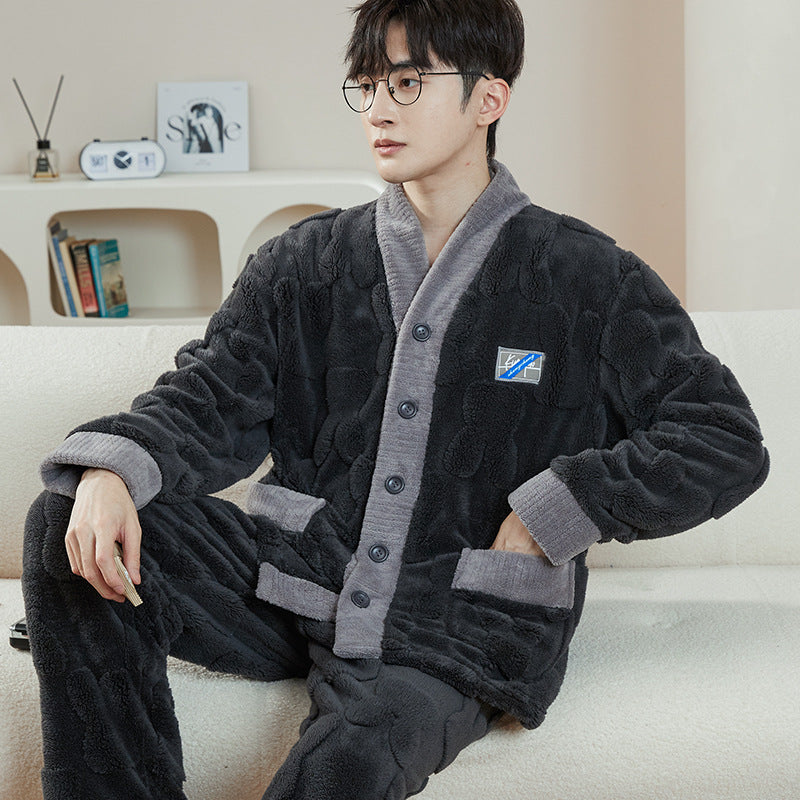 Padded men's house suit set made of coral fleece