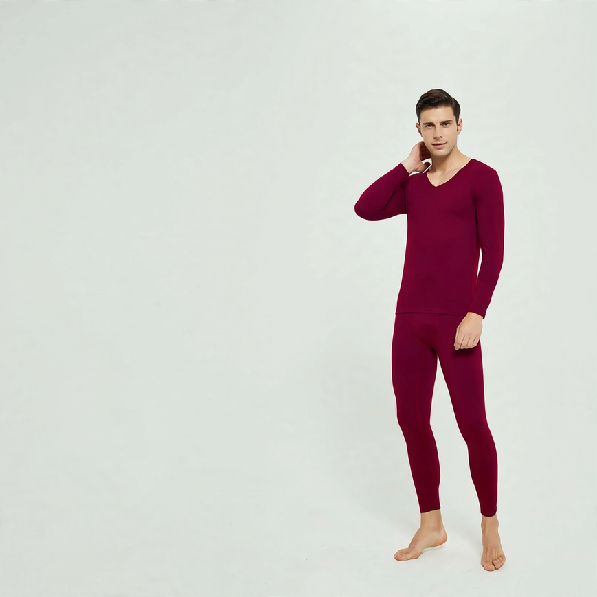 Men's Thermal Set, V-Neck, Brushed, Seamless