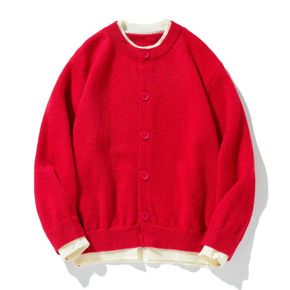 Men's knit sweater with Henley neckline, red