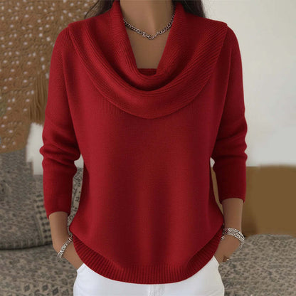 Loose pullover with wide collar, solid color