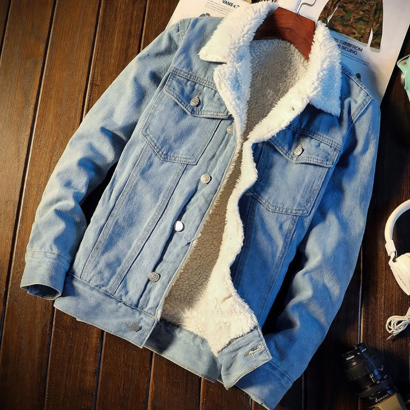 Men's denim jacket with lamb fleece lining, lined