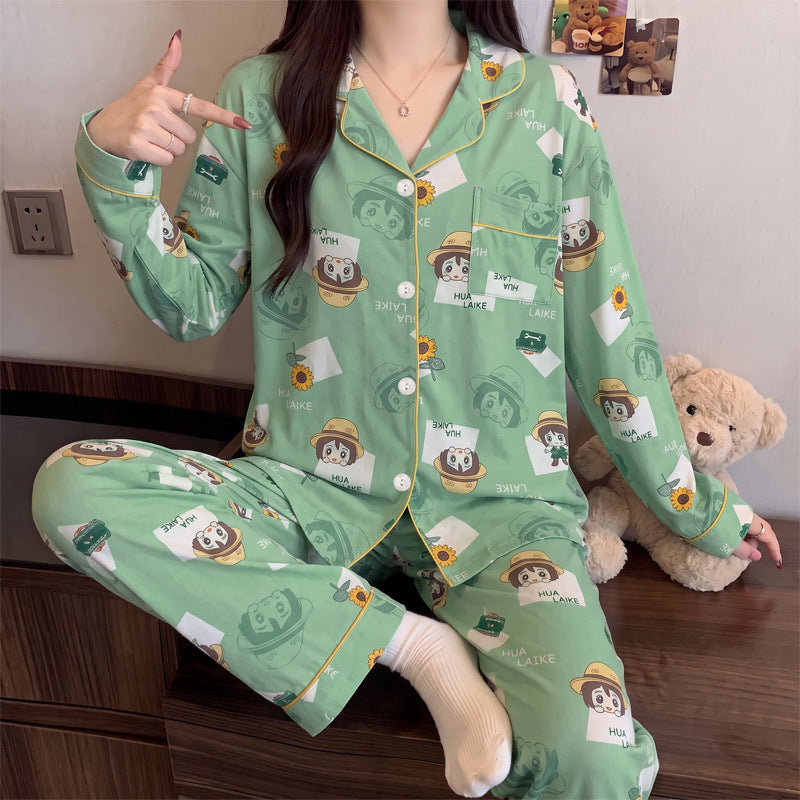 Women's pajama set, long-sleeved, cotton look