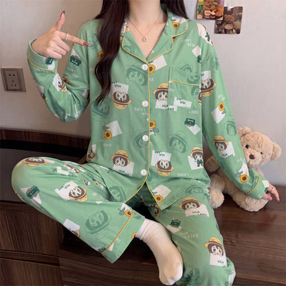 Women's pajama set, long-sleeved, cotton look