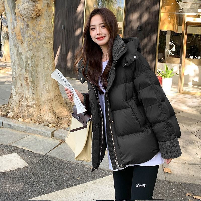 Padded winter jacket with faux sheepskin collar