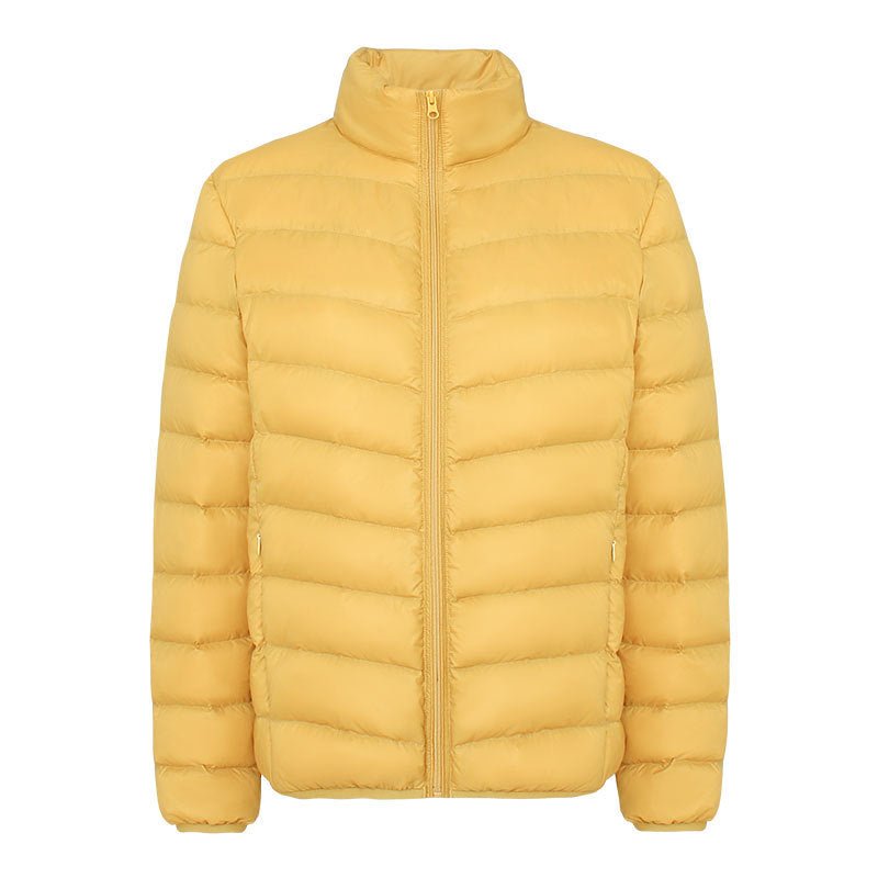 Light women's down jacket with stand-up collar