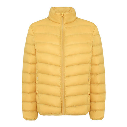 Light women's down jacket with stand-up collar