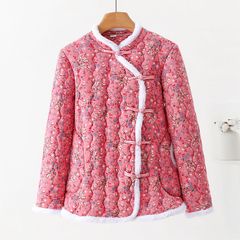 Padded ladies' quilted jacket in Chinese style with toggle buttons
