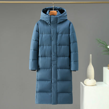 Long down coat, knee-length, for women and men