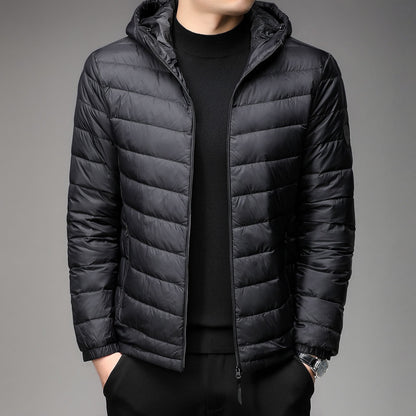 Light men's quilted jacket with stand-up collar
