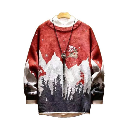 Padded knitted sweater with Christmas motif