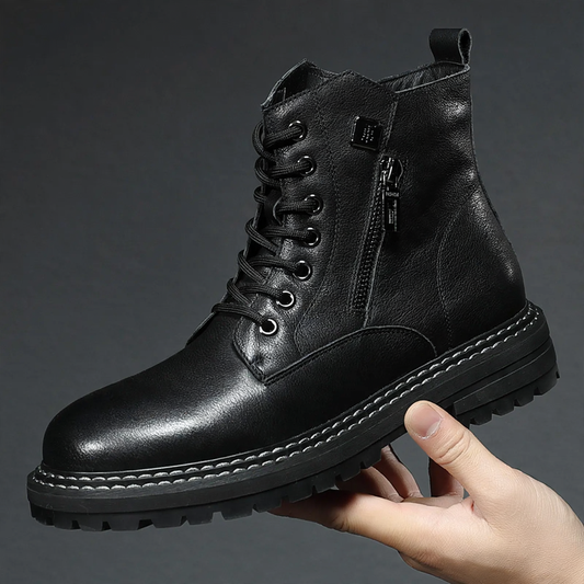 Men's leather boots, genuine leather, lined, robust