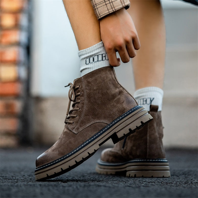 Men's leather boots with side zipper