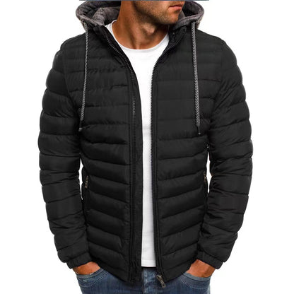 Padded men's winter jacket with hood