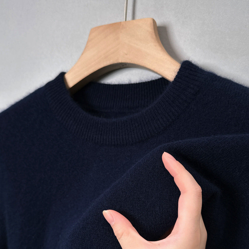 Men's wool sweater, round neck, solid color