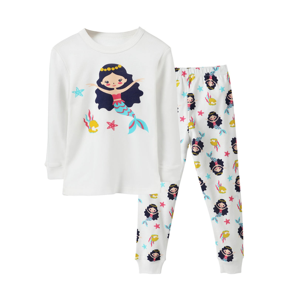 Kids Pajama Set, Long Sleeve, Cotton Rib Knit, Cartoon Design