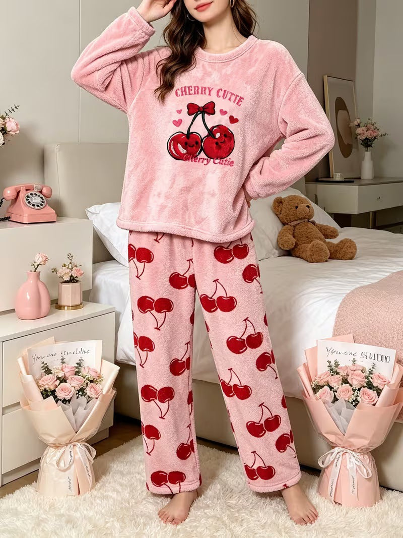 Christmas House Suit Set made of Flannel for Women