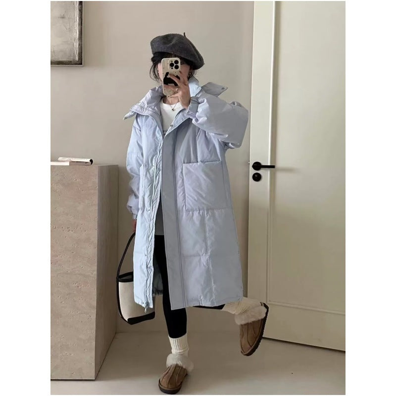 Long women's winter jacket with hood
