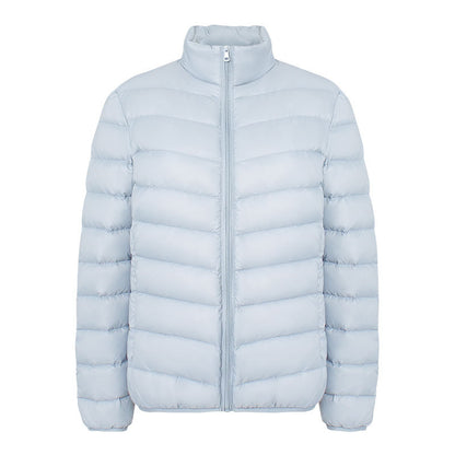 Light women's down jacket with stand-up collar