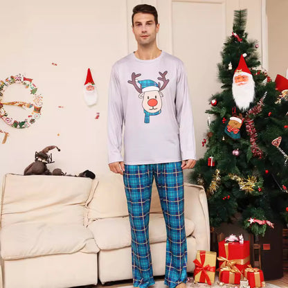 Christmas Pajama Set for Families, checked with reindeer motif