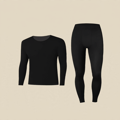 Men's thermal underwear set, seamless, solid color, crew neck