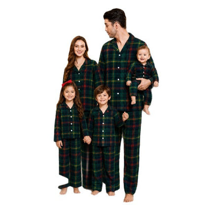 Family Pajama Set, checked, with lapel collar