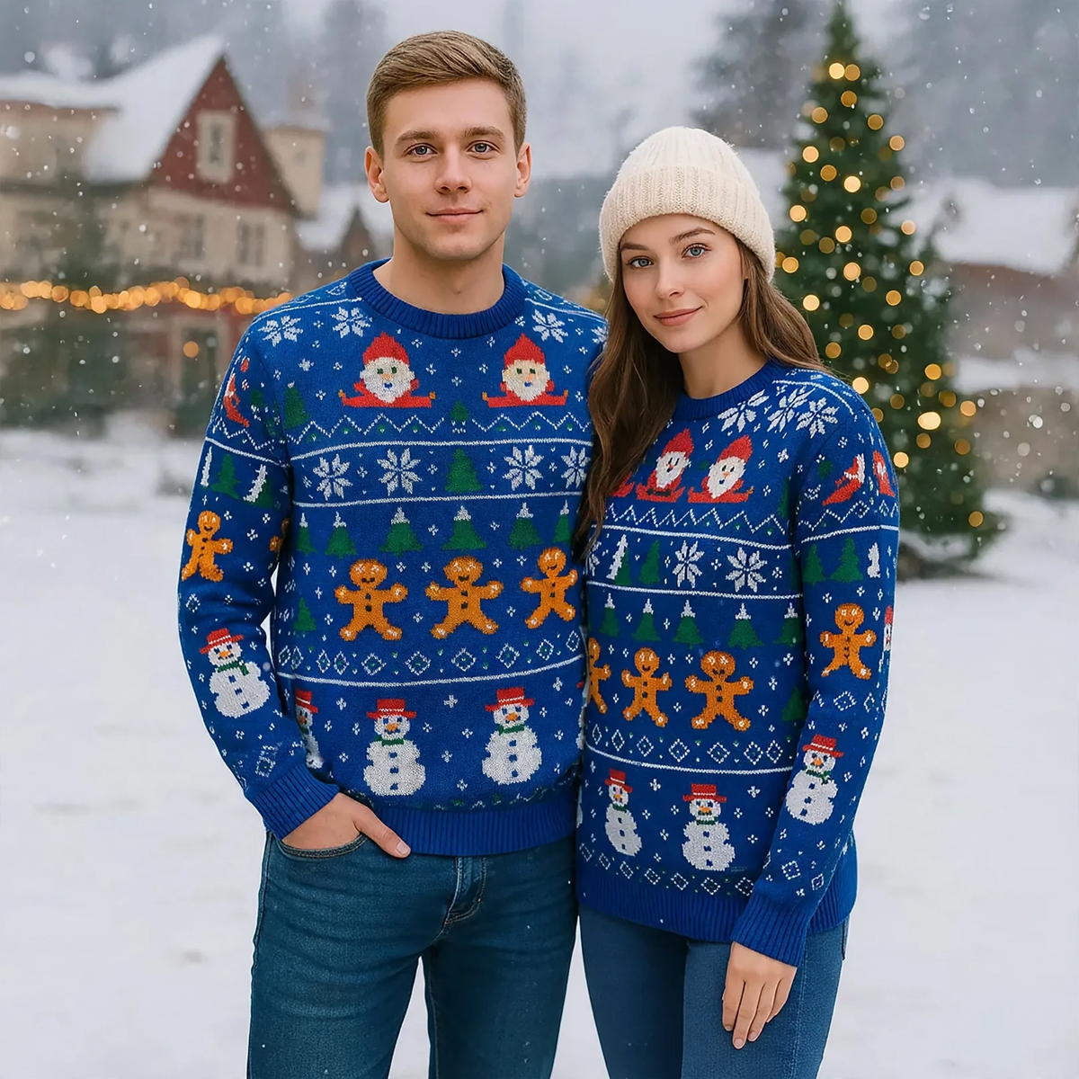 Christmas knitted sweater with animal motifs