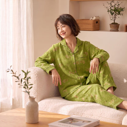 Women's Pyjama Set made of Cotton Double Gauze with Lapels