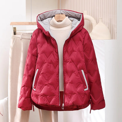 Short, loose down jacket with hood