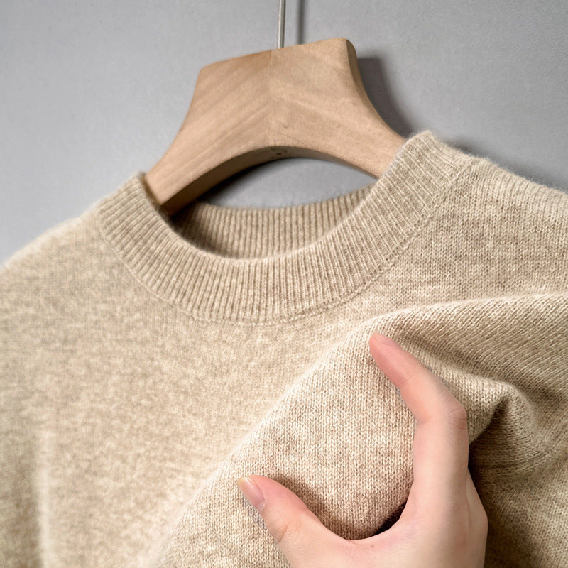 Men's wool sweater, round neck, solid color