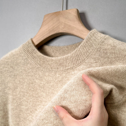 Men's wool sweater, round neck, solid color