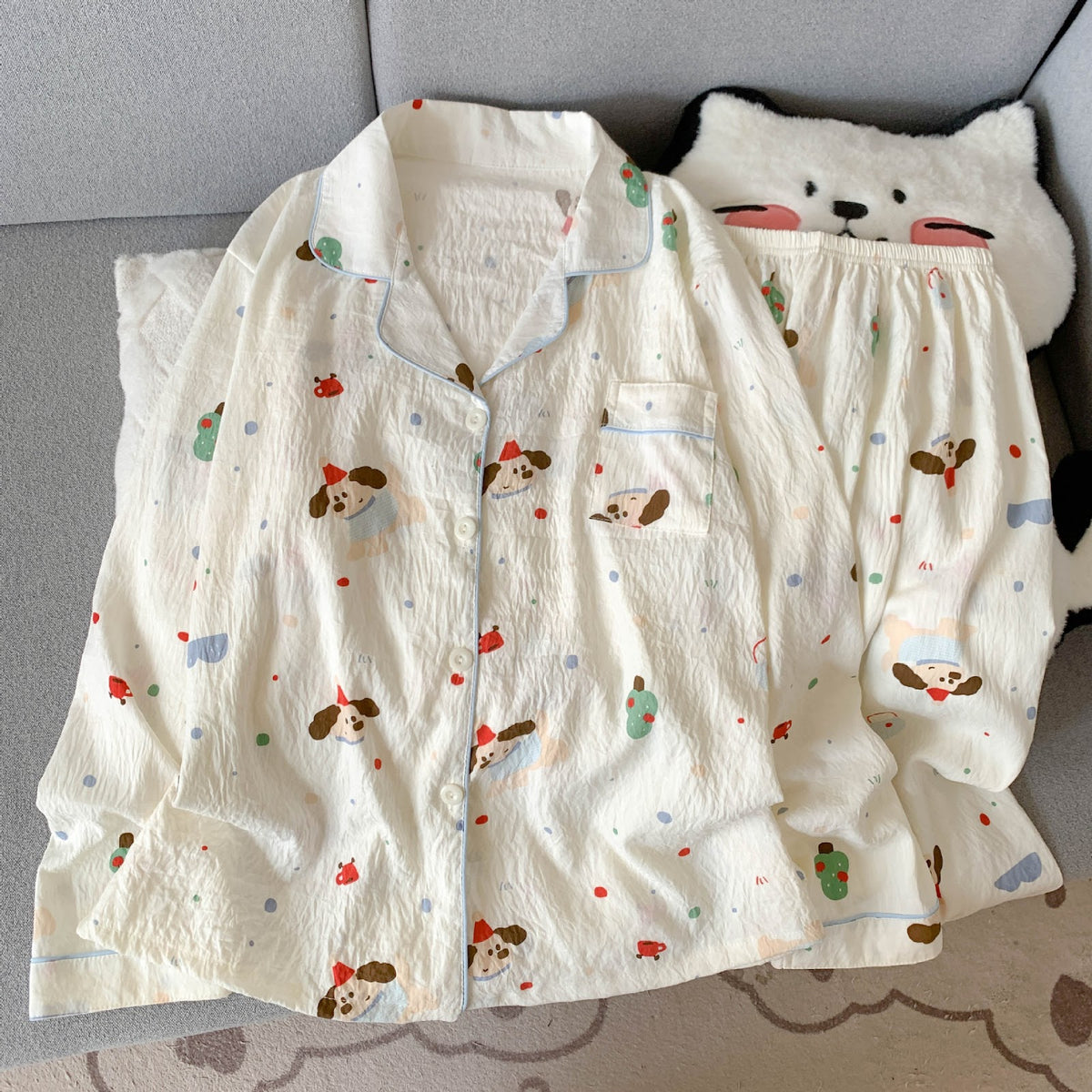 Ladies' Pajama Set, long-sleeved, with button placket, Cartoon style