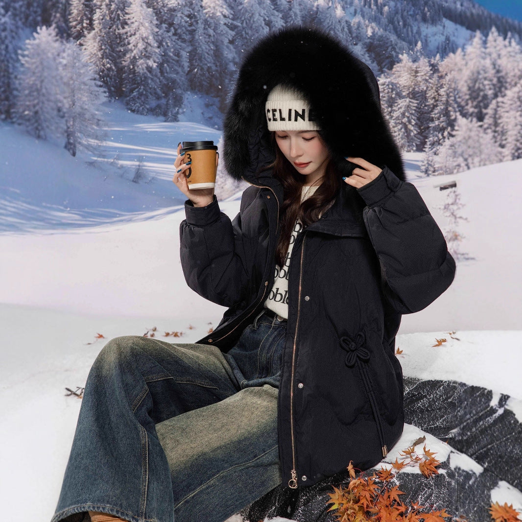 Oversized down jacket for women, mid-length, white duck down