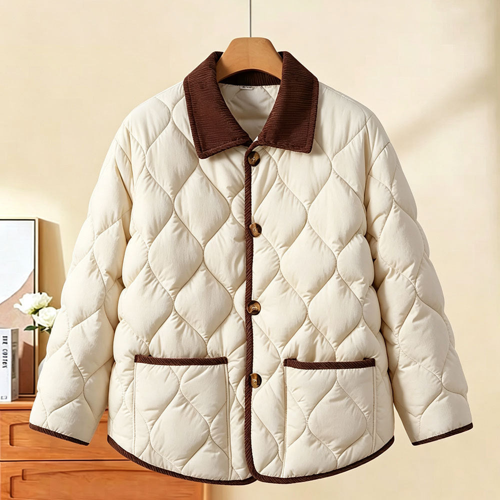 Women’s quilted jacket, lightweight, fitted, with V-neck