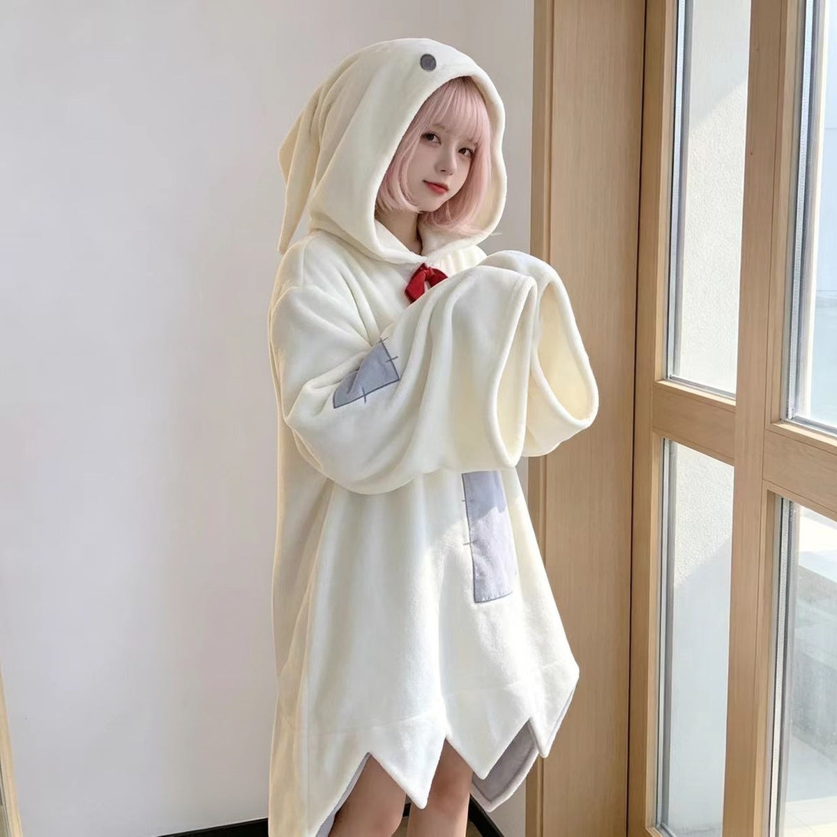 Women's sleep dress with hood, coral fleece
