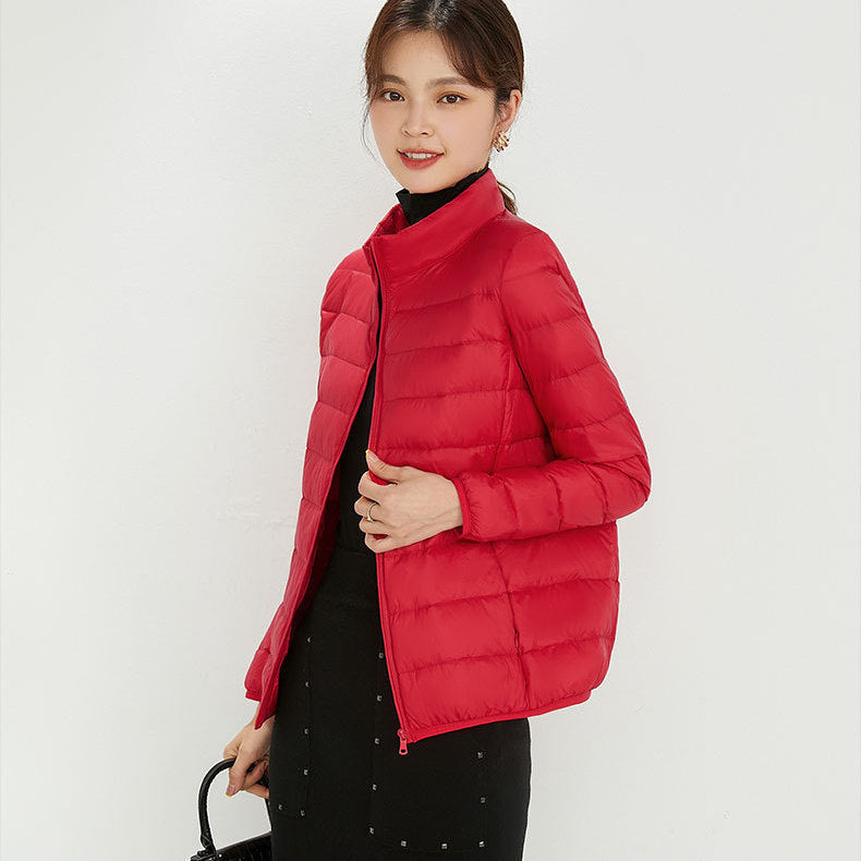 Women's down jacket, lightweight, short, with hood