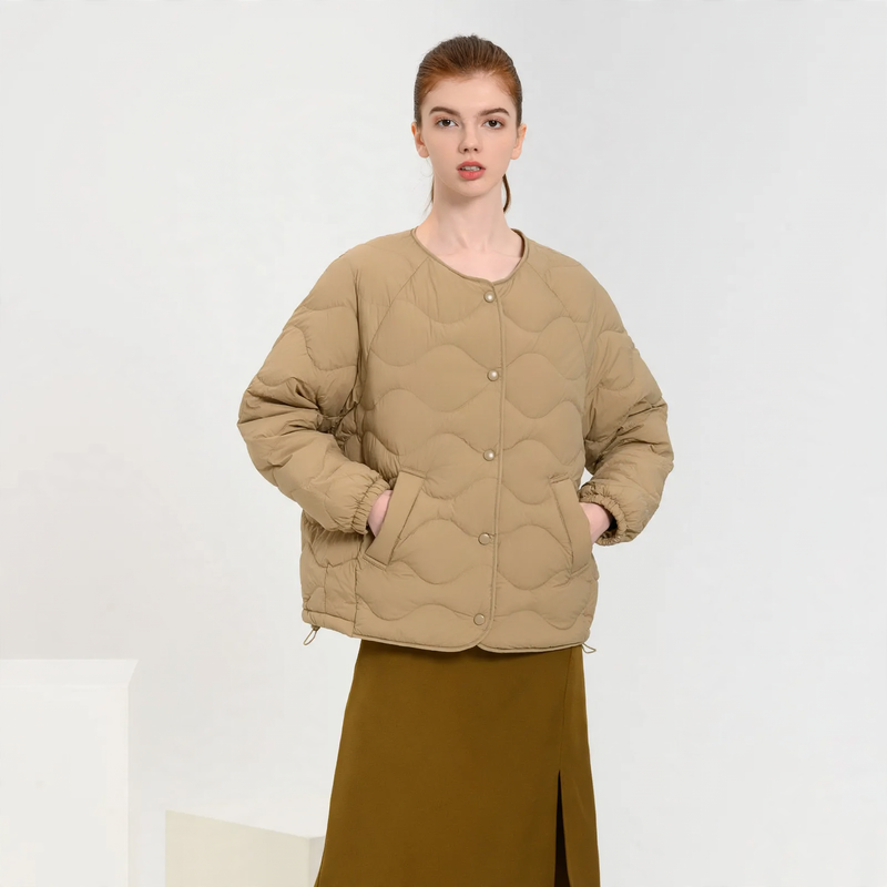 Light women's down jacket, round neck, thin